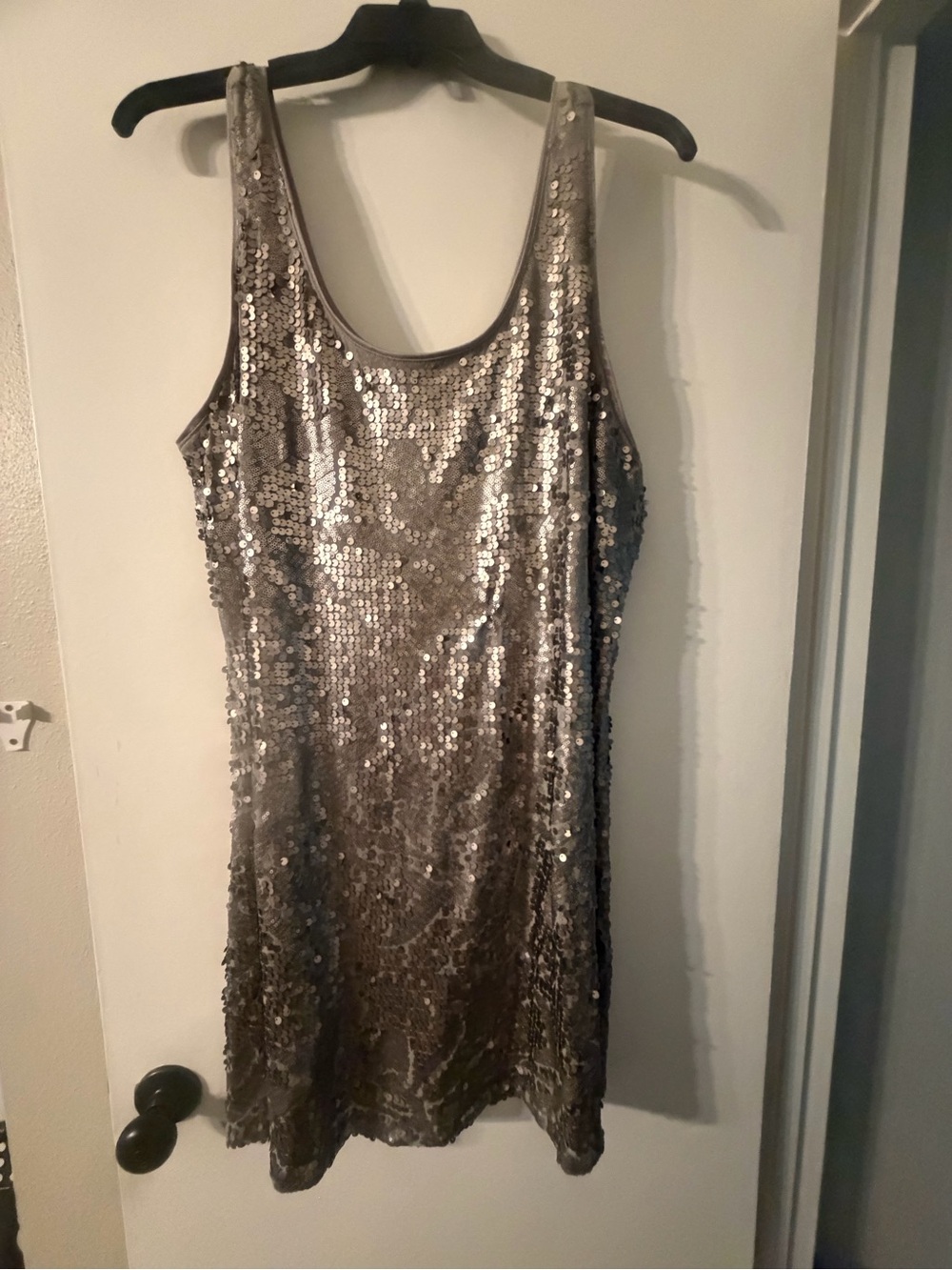 Silver Sequin Scoop Neck Mini Dress